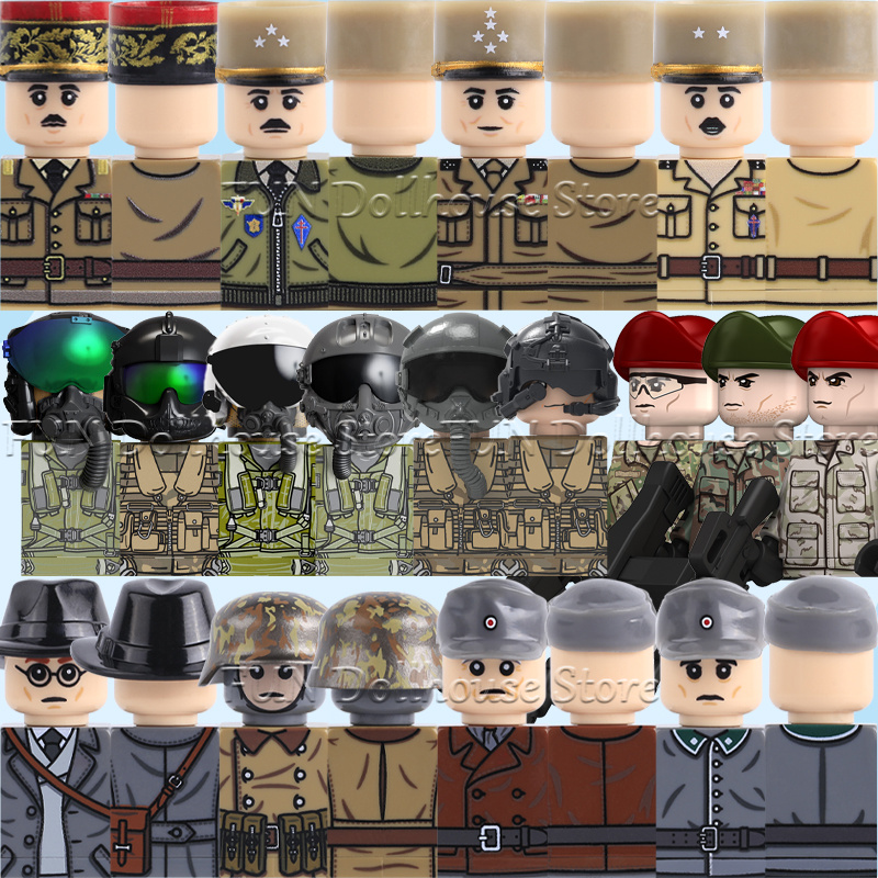Lego Minifigure Holder - โมเดลทหารสหรัฐฯ ยุคใหม่ อุปกรณ์เสริม บล็อกตัวต่อ ชุดทหารลายพราง ปืนทหารราบ