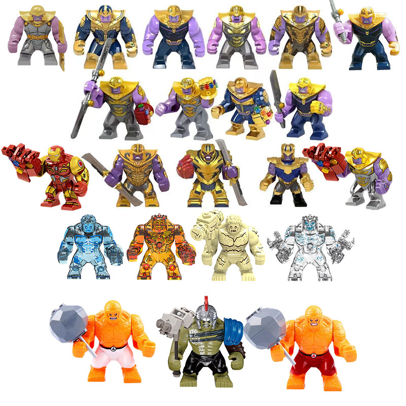Lego Minifigure Holder - ตัวละครซูเปอร์ฮีโร่ของมาร์เวลธานอส, สโตนแมน,บล็อกตัวต่อฮัลค์, ของเล่นประกอบขนาดเล็ก, ของขวัญวันหยุดสำหรับเด็ก