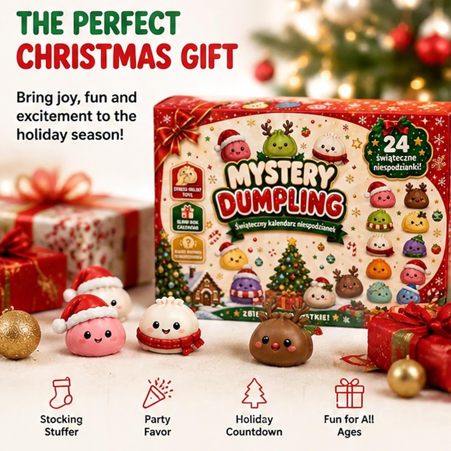 Mystery Box Blind Bag - ปฏิทินเซอร์ไพรส์คริสต์มาส 2026 แบบกล่องสุ่ม, ของเล่นบีบคลายเครียดแบบนุ่ม 24 ชิ้น,
